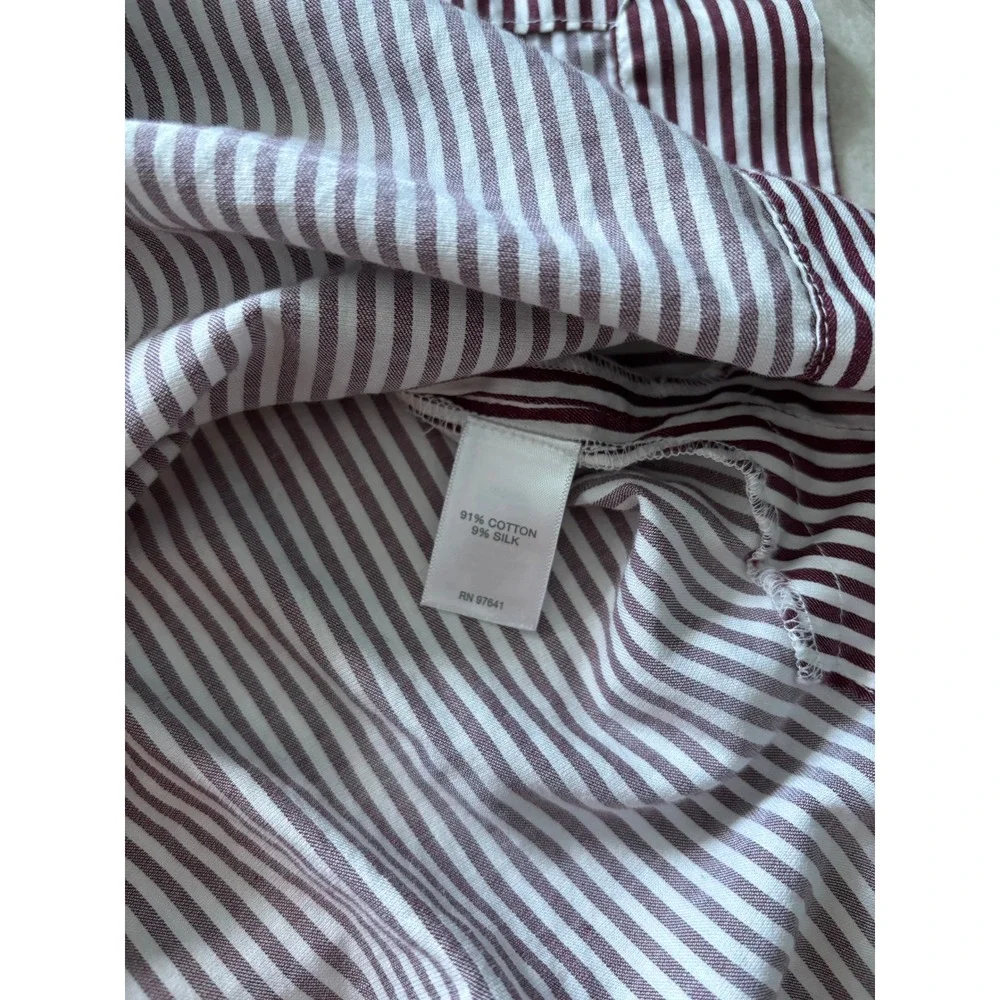 J Jill button Down Tunic Women XLT Burgundy White Stripe Career Classic Preppy - Picture 7 of 8